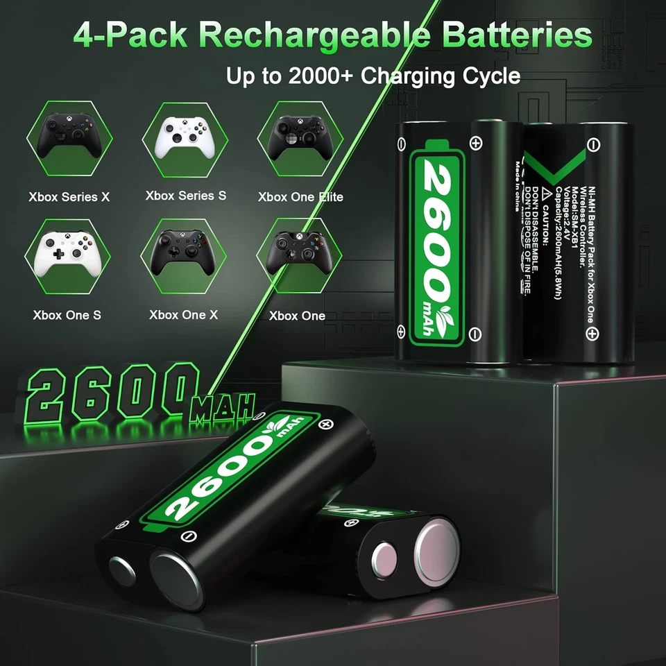 Paquetes de baterías recargables para Xbox Series X|S/Xbox One, batería Ponkor 4X2600Mah Foto 2 de 4