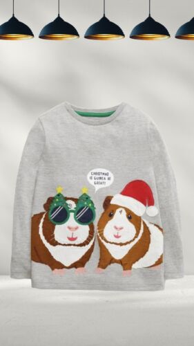 Ex Mini Boden Chłopięcy świąteczny Animal Applique T-shirt w kolorze szarym Genuia A Bit Defect - Zdjęcie 1 z 2