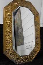 Spiegel  antik, Fassettenschliff, 8eckig, Wandspiegel, Messing, Rosen, 62 x 40cm