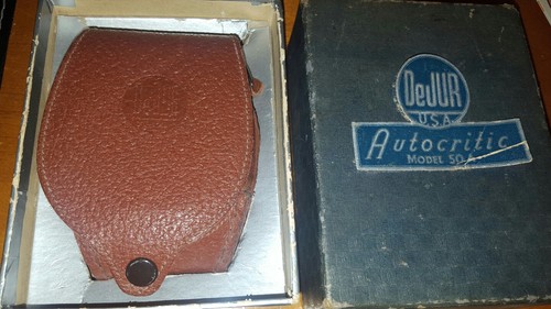 VINTAGE DEJUR AUTOCRITIC MODEL 50 A EXPOSURE METER w LEATHER CASE & ORIGINAL BOX