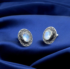 Rainbow Moonstone Cufflinks 925 Sterling Silver Natural Gemstone Men's Jewelry
