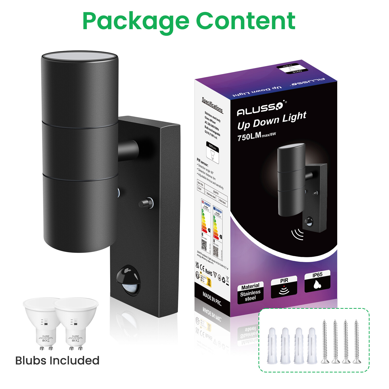 Up Down Led Wall Light PIR Sensor 5W GU10 Outdoor Garden Wall Lights ...