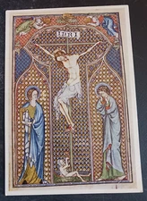 vtg postcard art crucifixion miniature de lisle psalter medieval painting unpost
