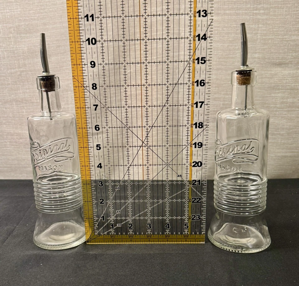 Mason Jar Original Oil Vinegar Cruet Bottles Set of 2 Olive Oil Cork Spout - Image 4 of 4