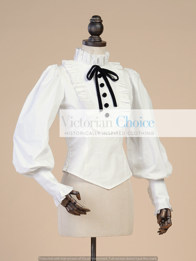 Gothic Angel Blouse White×Blue Smiling Angel Chiffon Ruffle Lace Bow Tie Vintage Gothic