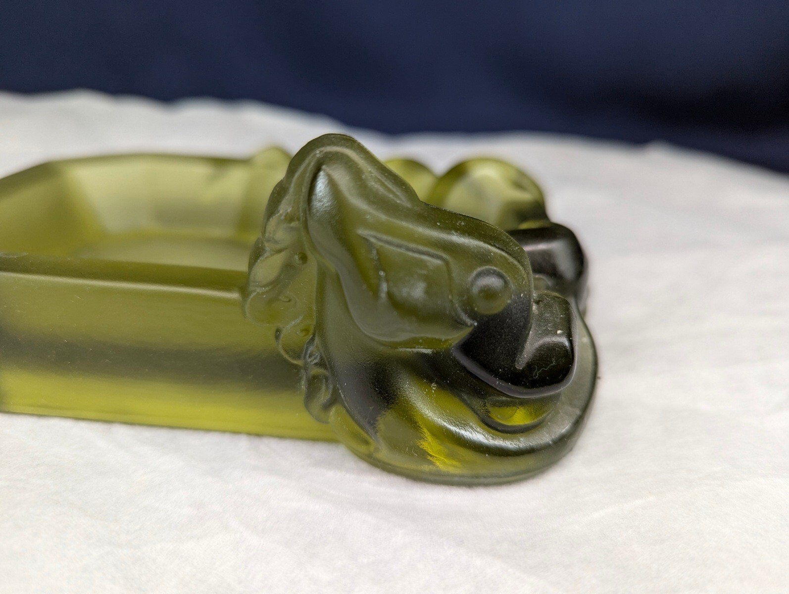 Imperial Glass Wu Ling Avocado Green Satin Glass Ashtray Trinket Dish 1960s EXC