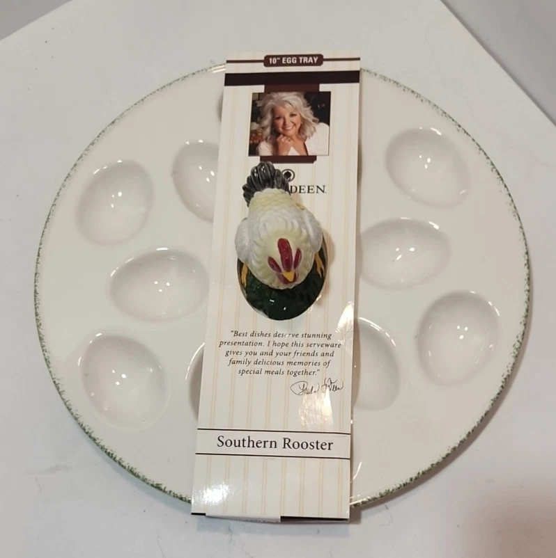 Paula Deen 陶瓷南方公鸡蛋盘适用于魔鬼蛋 全新 — 第 2/4 张图片