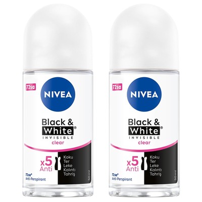 2 Pack Nivea Women 72H Black White Invisible Clear Roll-On Antiperspirant