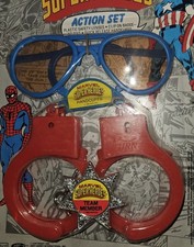 1998 Marvel S.Heroes Action Set Captain America Spider-Man Handcuffs Glasses MOC