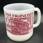 San Francisco Golden Gate Bridge Trolley Mug Cup Federal Milk Glass VTG