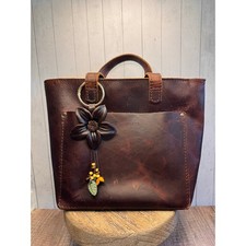 Brown Neutral Flower Daisy Purse Charm Genuine Leather Flower Bag Charm NEW
