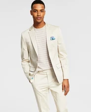 Bar Iii Mens Slim fit Suit Jacket Blazer 40 L Beige Solid Stretch