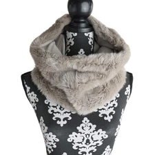 Grey Faux Fur Cowl Neck Scarf / Neck Warmer - One Size