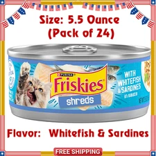 Purina Friskies Shreds Whitefish & Sardines Sauce Wet Cat Food 24x5.5oz Cans!!