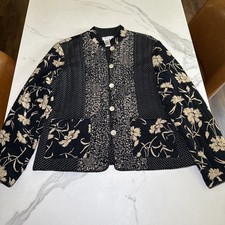 Coldwater Creek Lightweight Quilted Jacket Patchwork Print Button Front Boho M