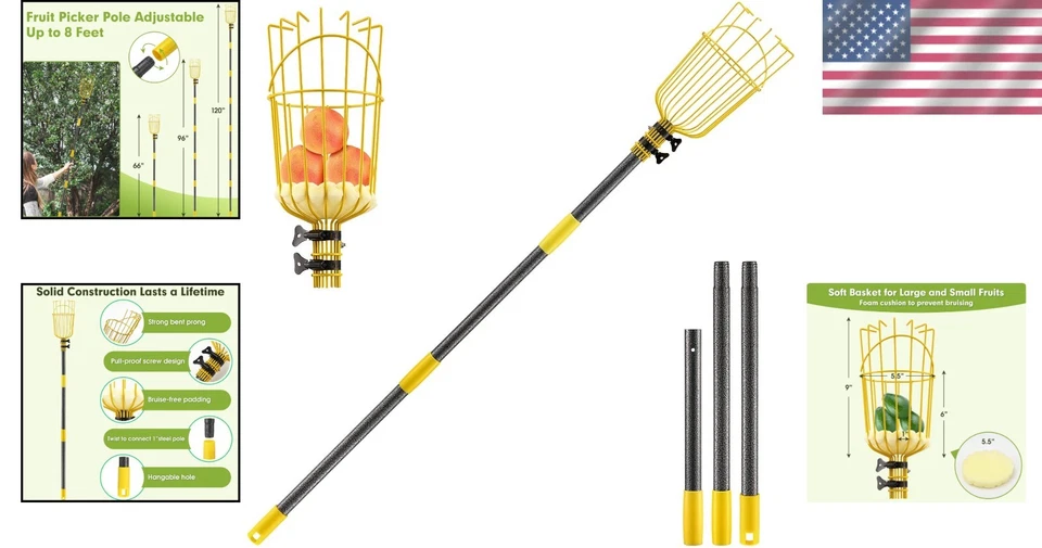 Herramienta telescópica para recoger frutas con cesta para la cosecha de huertos Foto 2 de 4
