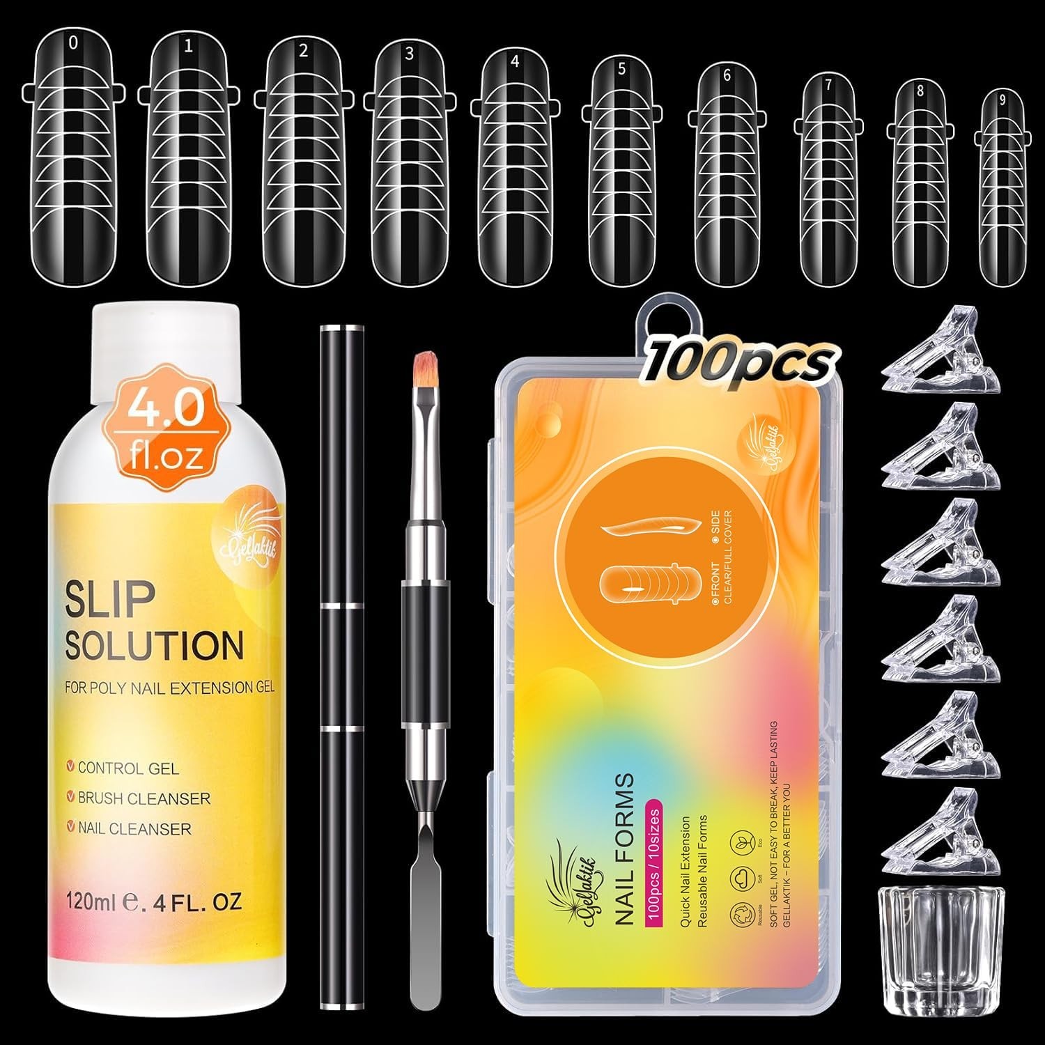 100Pcs Nail Forms Kit, 10 Sizes Reusable Dual Nail Forms for Poly Gel & Builder