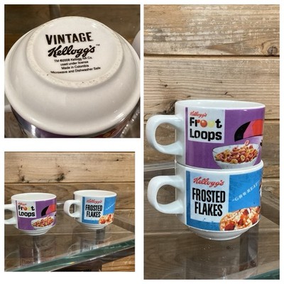 KELLOGG'S Vintage Mug Cup FROSTED FLAKES Fruit Loops stackable 2008 Set Of 2