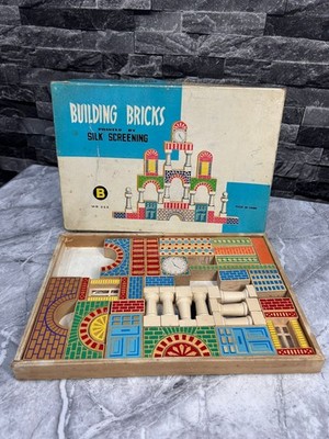 Vintage Bausteine von Siebdruck Restposten selten verpackt nicht komplett