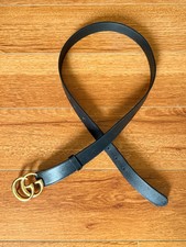 Women's GUCCI Black Marmont Belt Double G Gold Buckle sz 90