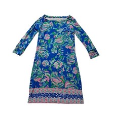 Lilly Pulitzer Sophie Dress Women's XS Blue Pink Knee Length Tropical Vacation