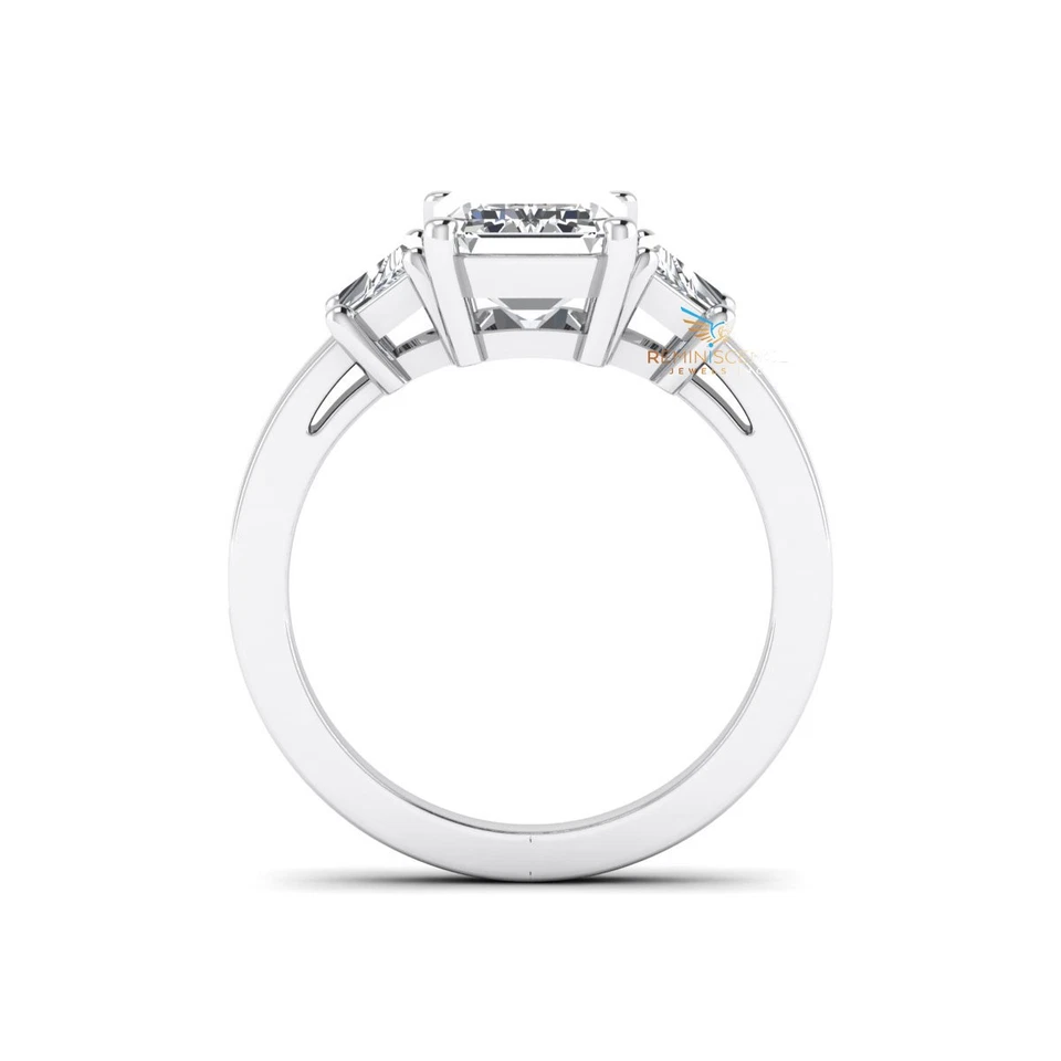 Emerald Lab Grown IGI Certified Diamond 14K Gold Solitaire With Accent Ring - Image 4 of 4