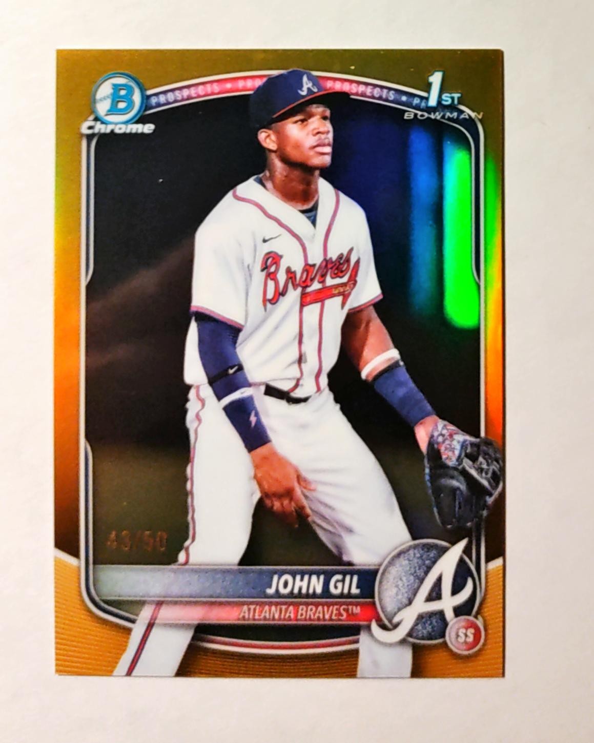 John Gil 2025 1st Bowman Chrome GOLD REFRACTOR 43/50 Braves RC #BCP-172 L6