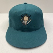 Vintage Texas Longhorn Bull Skull Cowboy Green Strapback Hat NWOT