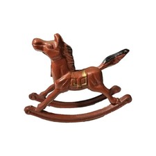 Vintage Cast Iron Rocking Horse Toy Red with Gold Saddle Black Mane/Tail...