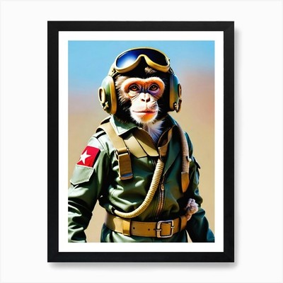 Affe Kämpfer Pilot Kunstdruck gerahmt Wandbild Poster Leinwanddruck Bild