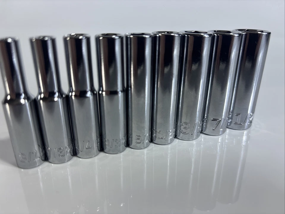 Kobalt 1/4" Drive 9 Piece 6 Pt Point Inch Deep Socket Set Chrome 3/16”-1/2” New - Image 3 of 4