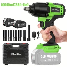TaskStar Cordless Impact Wrench 1/2" 1000Nm HighTorque Brushless Motor 2xBattery