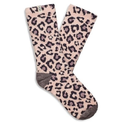UGG L13923 Womens Pink Leopard Leslie Graphic Cozy Plush Crew Socks Size 5-10