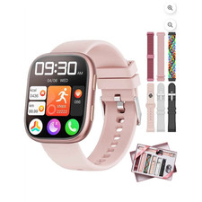 Smart Watch Pink Case Multiple Straps Fitness Tracker Bluetooth Message Reminder