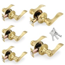 Wave Style Gold Door Handles with Lock Keyed Alike , Brushed Gold Keyed Entr...