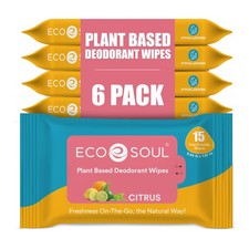 Plant-Based Deodorant Wipes for Women  Men 6 x Pack of 15 Refreshing Citru...