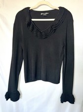 Vintage Michelle Nicole 1990s Black Triple Ruffle Collar Flutter Sleeves Sweater