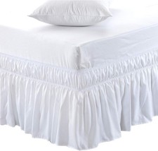 Wrap Around Bed Skirt Three Fabric Sides Elastic Dust Ruffled