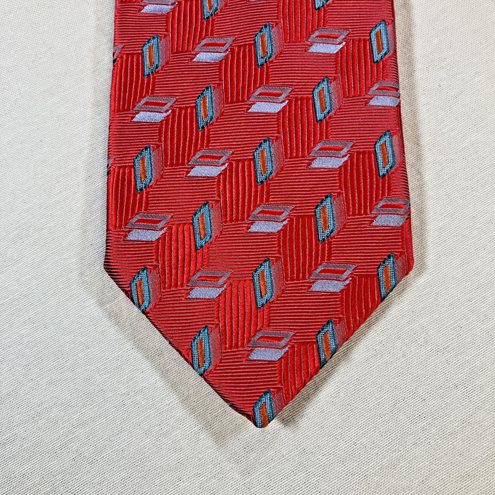 Tino Cosma Men’s Silk Tie Red Blue Geometric Necktie Made in Italy 60