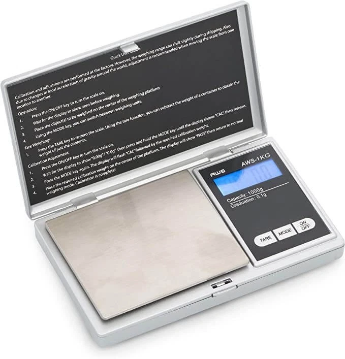 AWS Signature Digital Scale AWS-1KG Silver 1000g x 0.1g Precision Pocket Scale