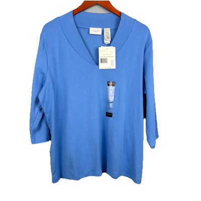 Liz Claiborne Women s Essential Basic 3/4 Sleeve  V Neck Top Size 1X Blue NWT