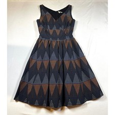 Halogen Navy Geometric Jacquard Fit and Flare V-Neck Sleeveless Dress Size 0