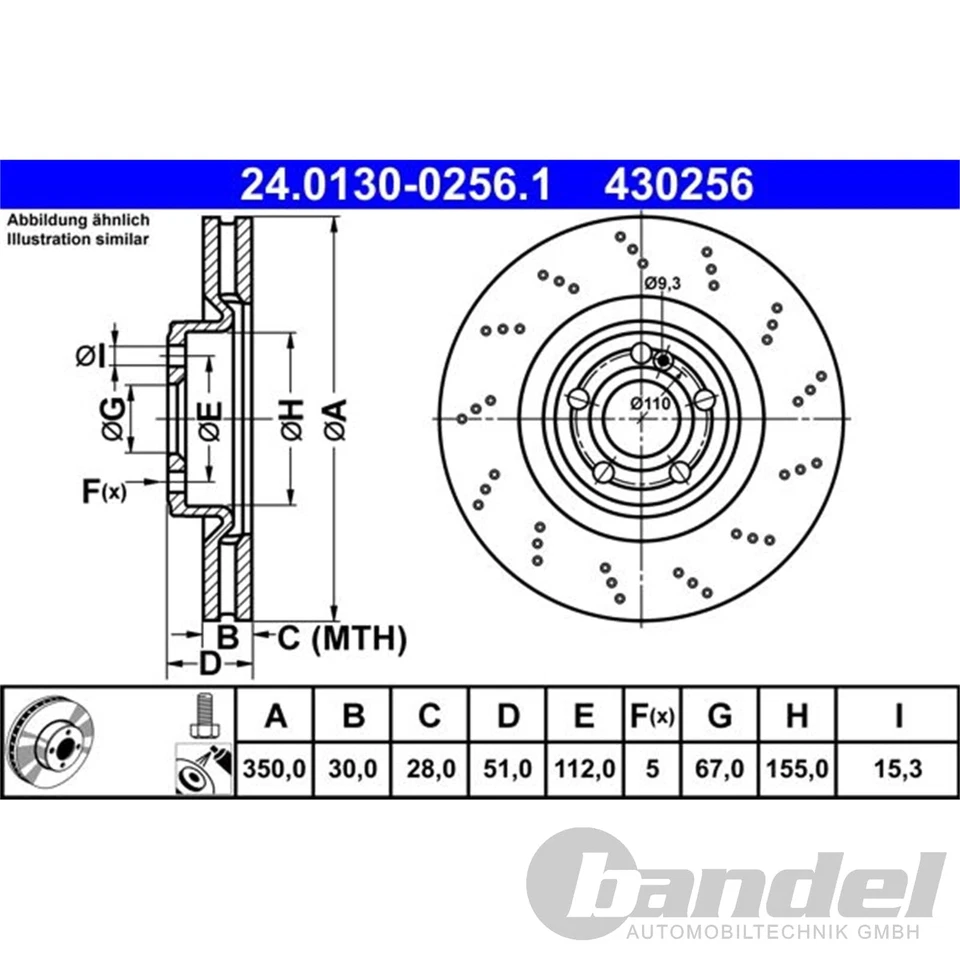 ATE Dischi Freno + Ceramica Pastiglie Anteriori Adatto per Mercedes Gla Glb X247 - Immagine 2 di 4
