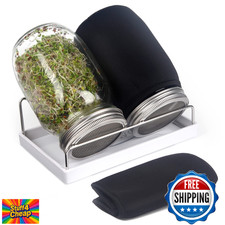 Sprouting Jar Kit - 2 Wide Mouth Quart Mason Jars w/ 316 SS Screen Lids Stand