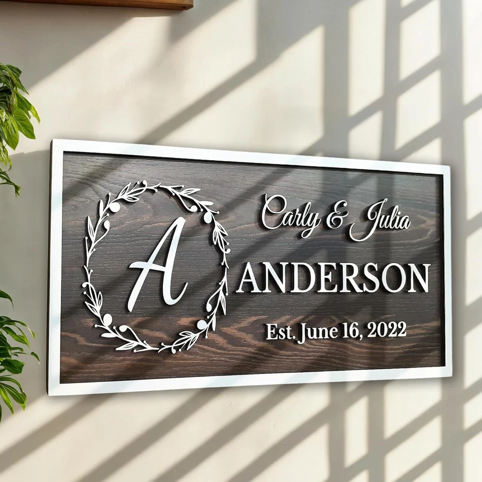 Custom Wooden Monogram Family Sign with Couples Name, Anniversary Gift For Wife - Image 4 of 4