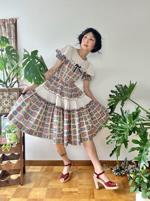Vintage 1960s Brammer Of California Square Dance Dress XS S