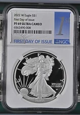 2022 W Proof Silver American Eagle NGC PF69 UC FDOI First Day of Issue $1 Coin