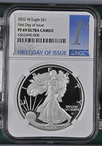 2022 W Proof Silver American Eagle NGC PF69 UC FDOI First Day of Issue $1 Coin