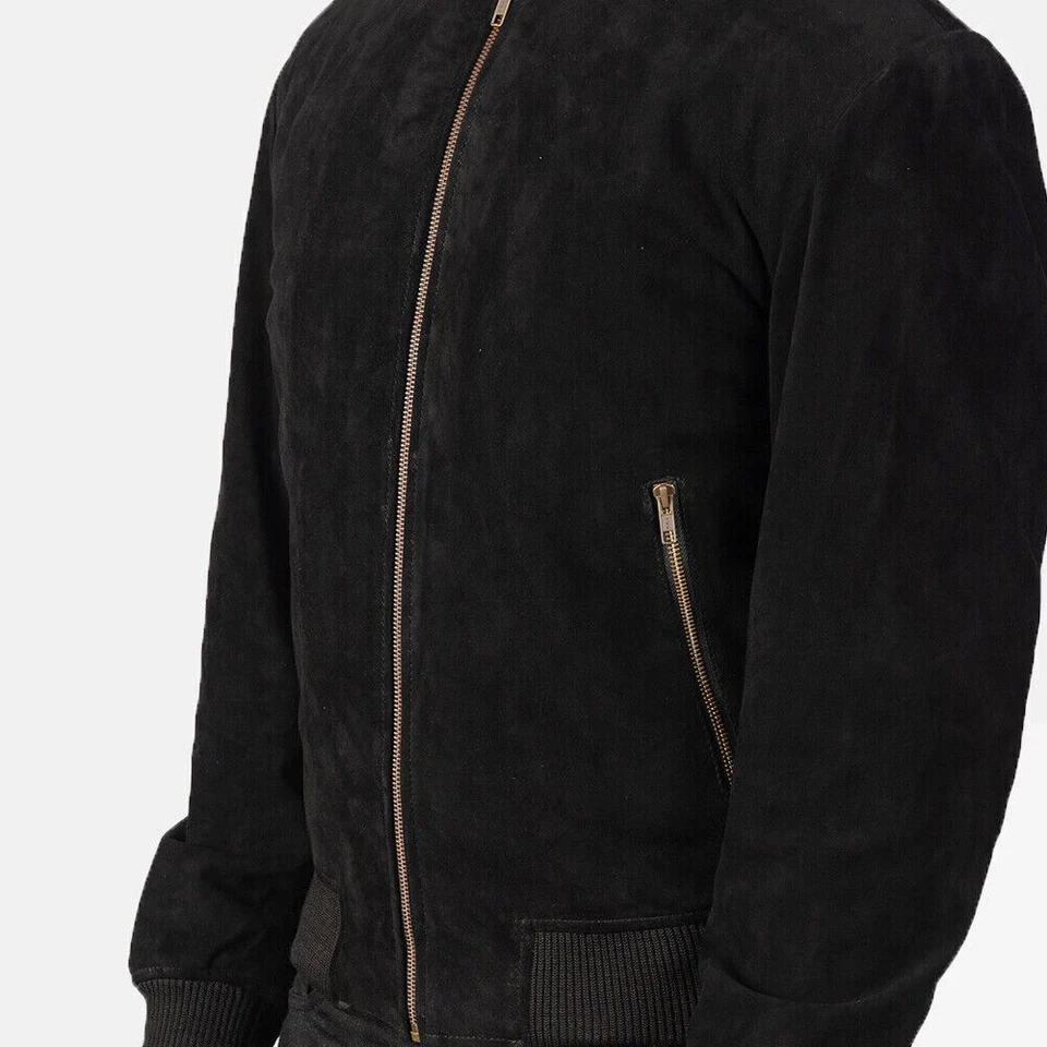 DISEÑADOR Nueva Chaqueta de Cuero de Gamuza Negra para Hombre Piel de Cordero Pura Chaqueta Calce Ajustado Foto 3 de 4