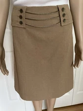 W by Worth 4 Tan Brown Rayon Blend Stretch Metal Chain Detail Lined Skirt